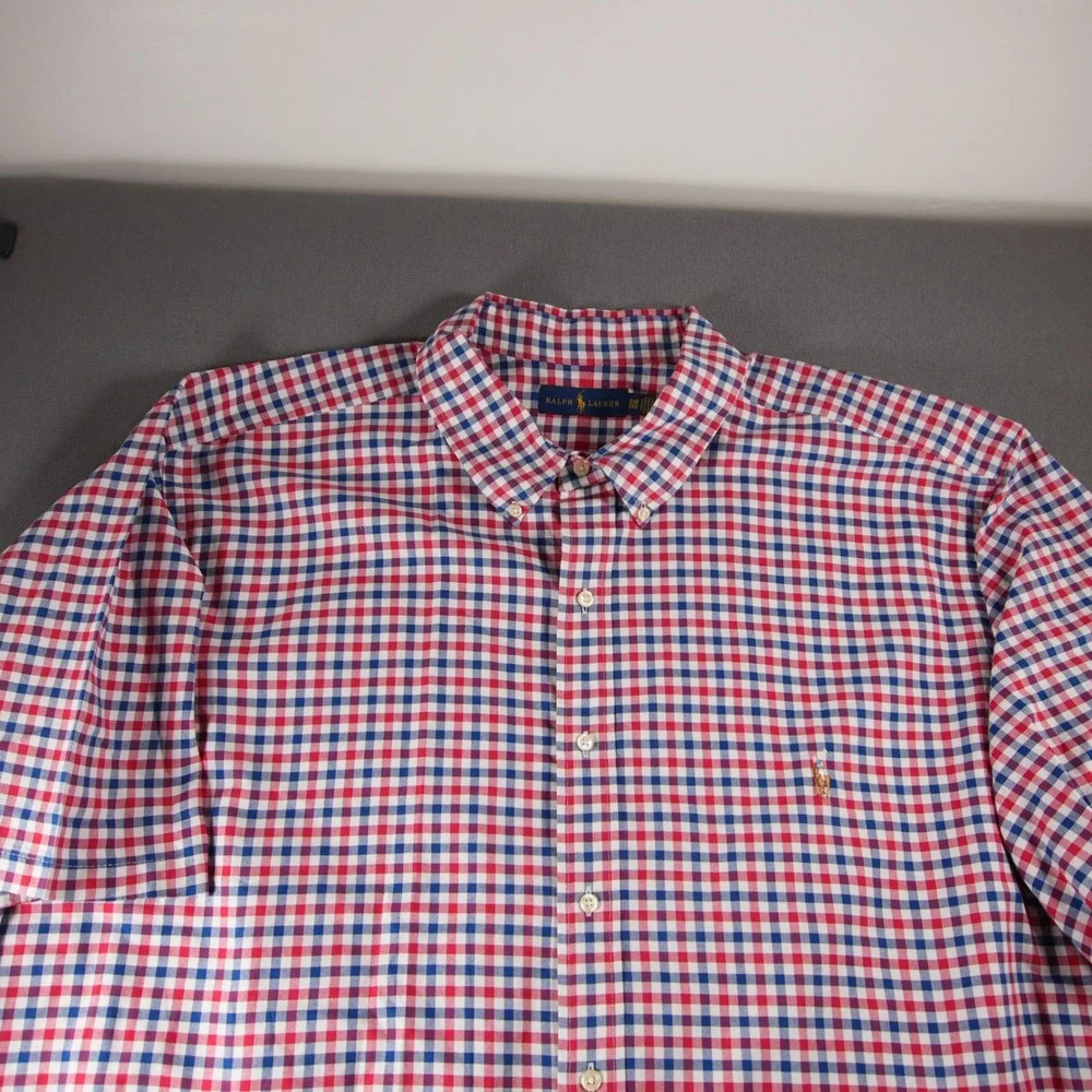 Ralph Lauren Gingham Check Short Sleeve Men Shirt 3XB Red White Blue Ivy Prep